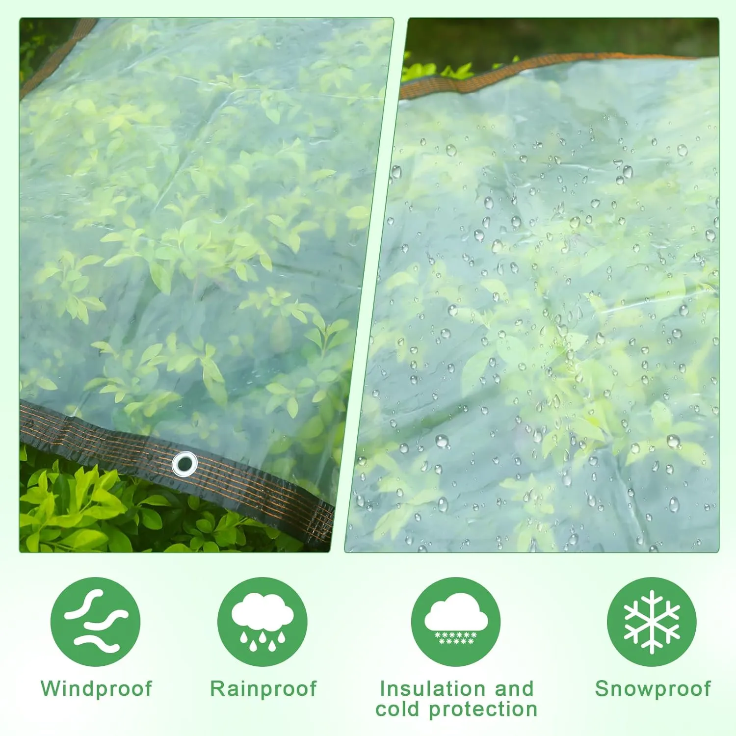 Windyun 2 Pack Heavy Duty Clear Tarps with Reinforced Edge Plastic Tarp Waterproof Plastic Cover Greenhouse Patio with 16 Elastic Rope and 2 Nylon Rope for Garden Furniture(13 x 16 ft)