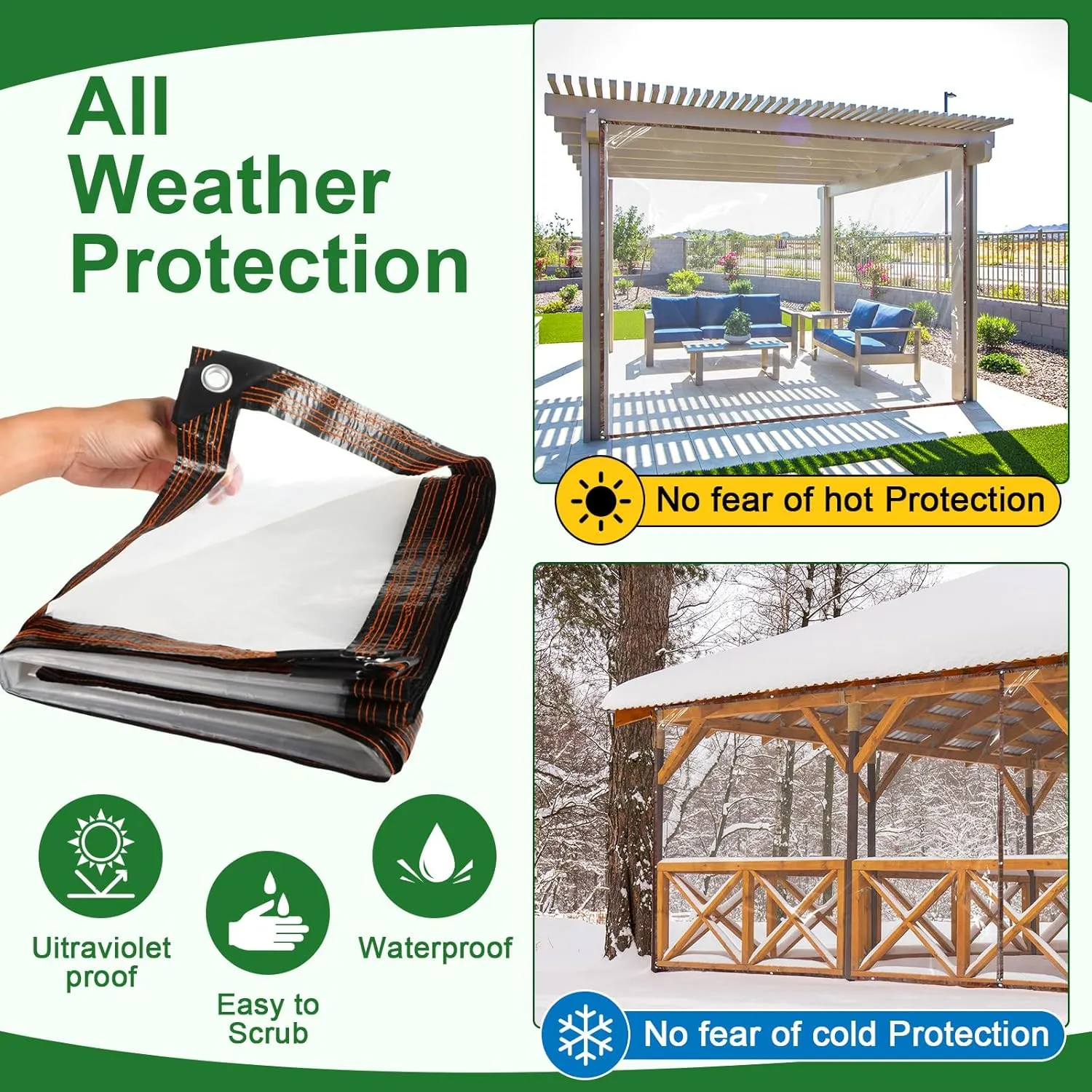 Windyun 2 Pack Heavy Duty Clear Tarps with Reinforced Edge Plastic Tarp Waterproof Plastic Cover Greenhouse Patio with 16 Elastic Rope and 2 Nylon Rope for Garden Furniture(13 x 16 ft)