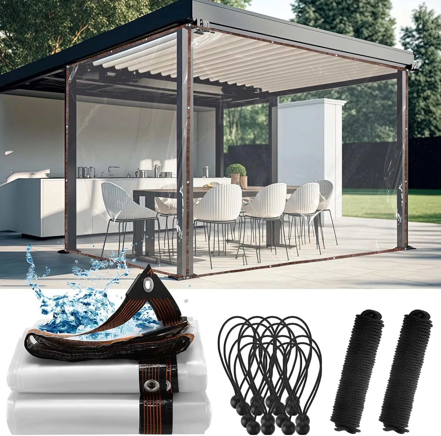 Windyun 2 Pack Heavy Duty Clear Tarps with Reinforced Edge Plastic Tarp Waterproof Plastic Cover Greenhouse Patio with 16 Elastic Rope and 2 Nylon Rope for Garden Furniture(13 x 16 ft)