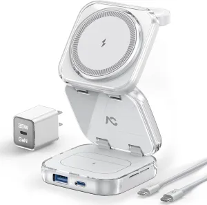 Wireless Charger for MagSafe, AC Island 5-in-1 Portable Travel Charging Station, 15W Max Fast Foldable Magnetic Stand, Evolved for iPhone 16/15/14/13 Series, Apple Watch, AirPods (with 35W Adapter)