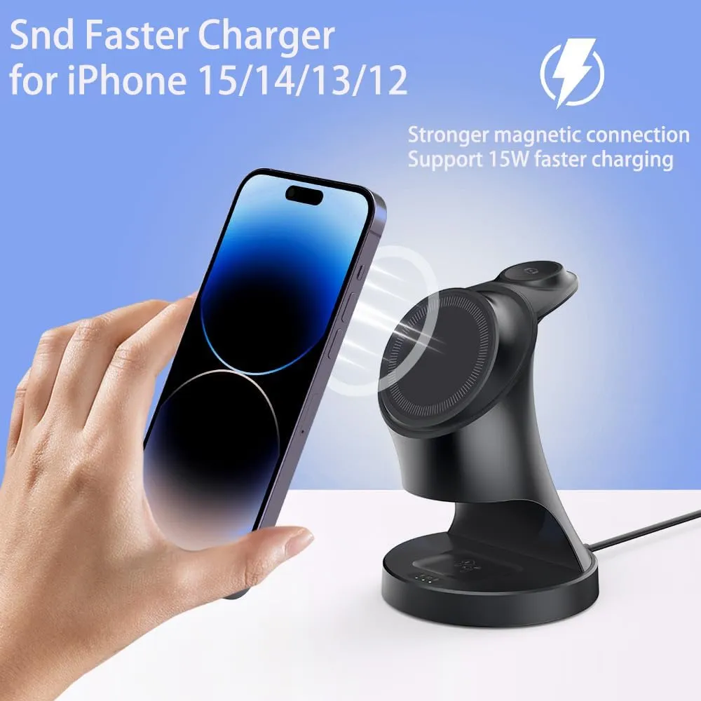 Wireless Charger,3 in 1 Magnetic Wireless Charger Stand, Fast Wireless Charging Dock for iPhone16/15/14/13/12 Series, Apple Watch Series, AirPods Pro.