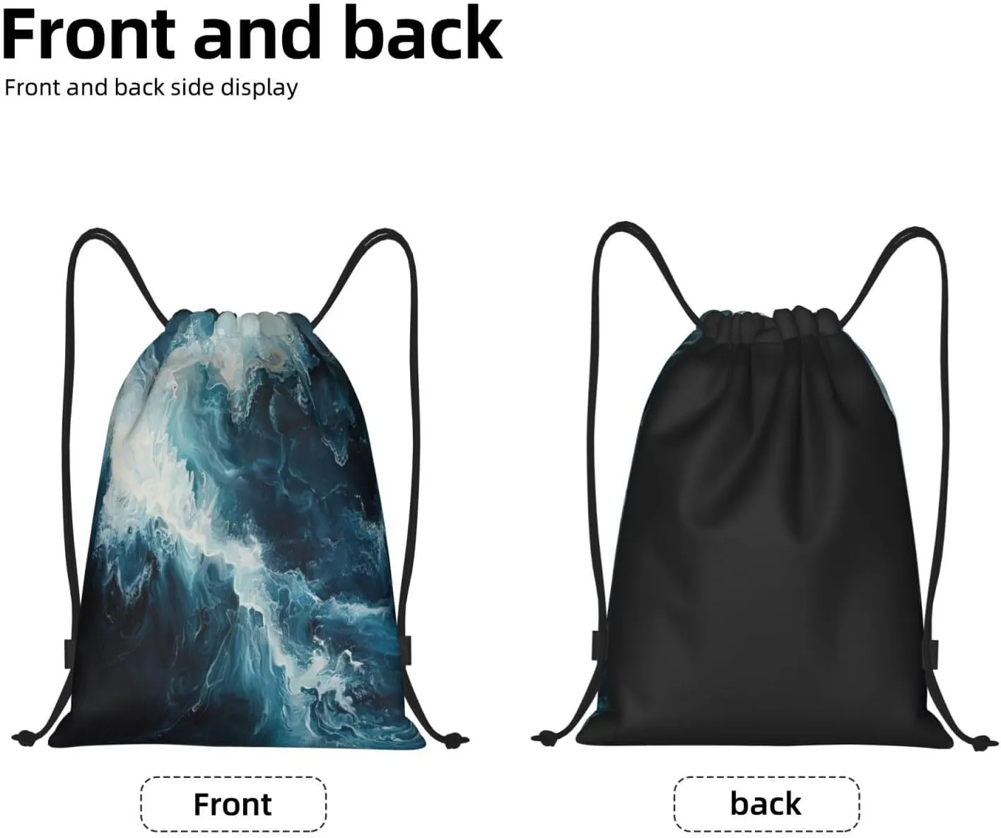 Within The Tides Print Drawstring Backpack,Foldable Gym Sack For Sports,Travel,Yoga,Hiking,Adjustable