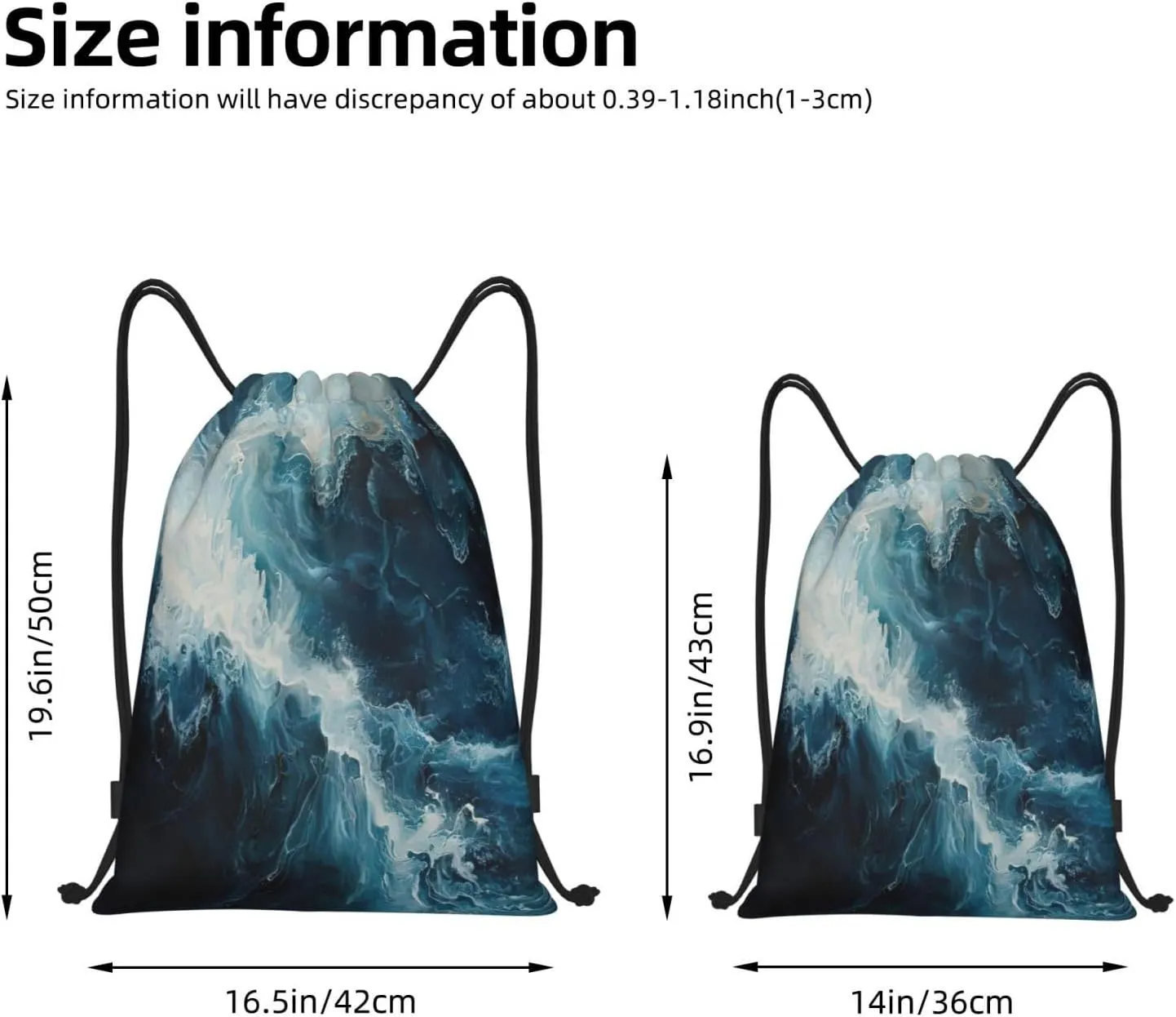 Within The Tides Print Drawstring Backpack,Foldable Gym Sack For Sports,Travel,Yoga,Hiking,Adjustable