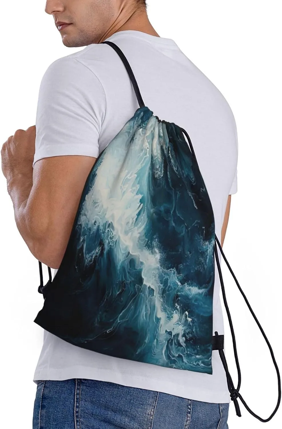 Within The Tides Print Drawstring Backpack,Foldable Gym Sack For Sports,Travel,Yoga,Hiking,Adjustable