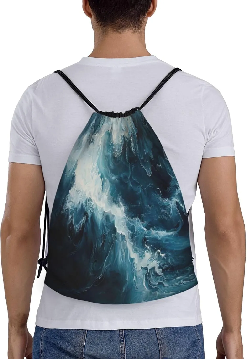Within The Tides Print Drawstring Backpack,Foldable Gym Sack For Sports,Travel,Yoga,Hiking,Adjustable