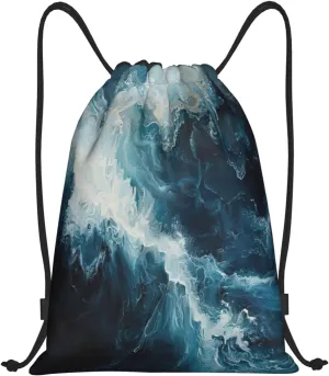 Within The Tides Print Drawstring Backpack,Foldable Gym Sack For Sports,Travel,Yoga,Hiking,Adjustable