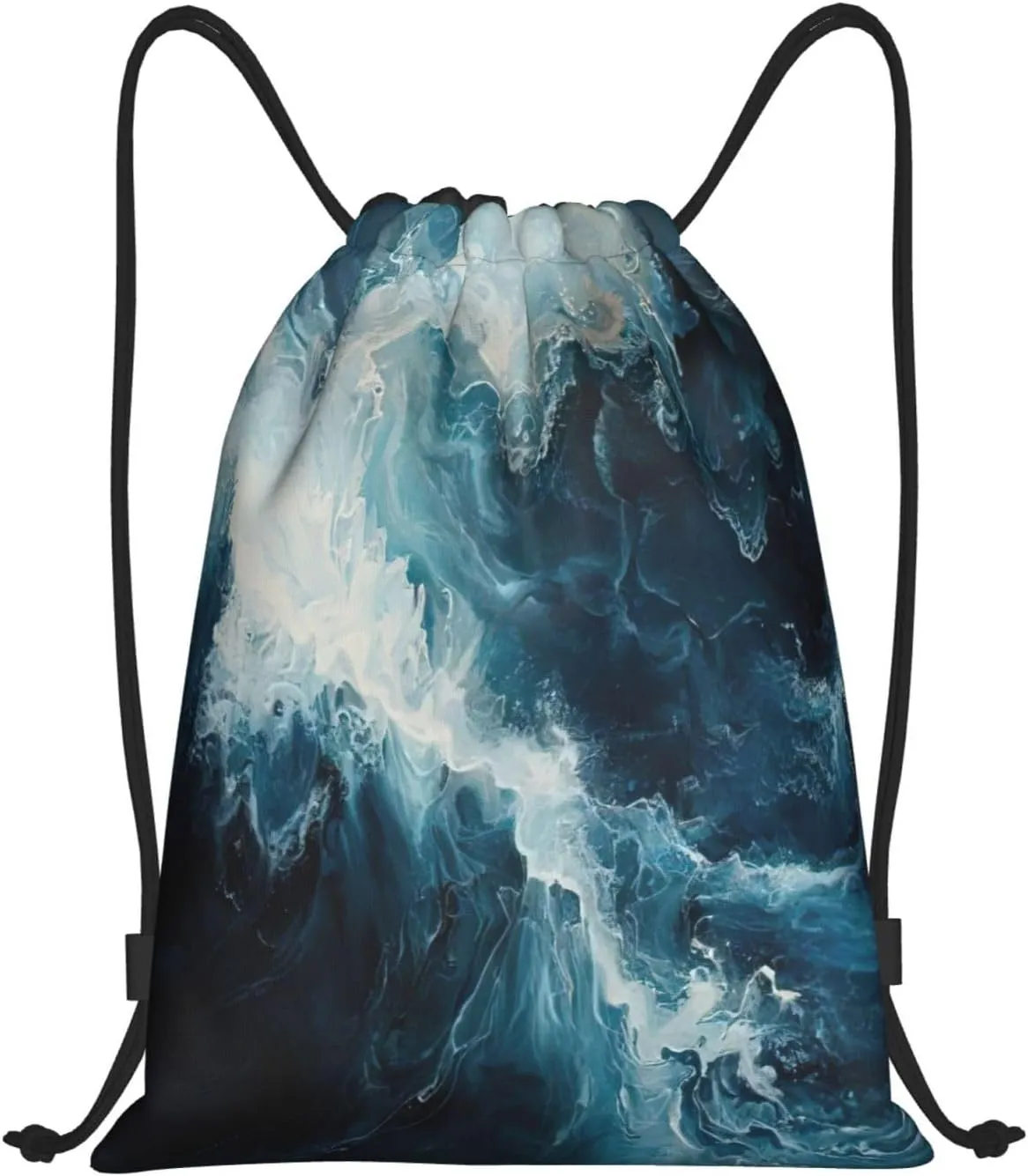 Within The Tides Print Drawstring Backpack,Foldable Gym Sack For Sports,Travel,Yoga,Hiking,Adjustable