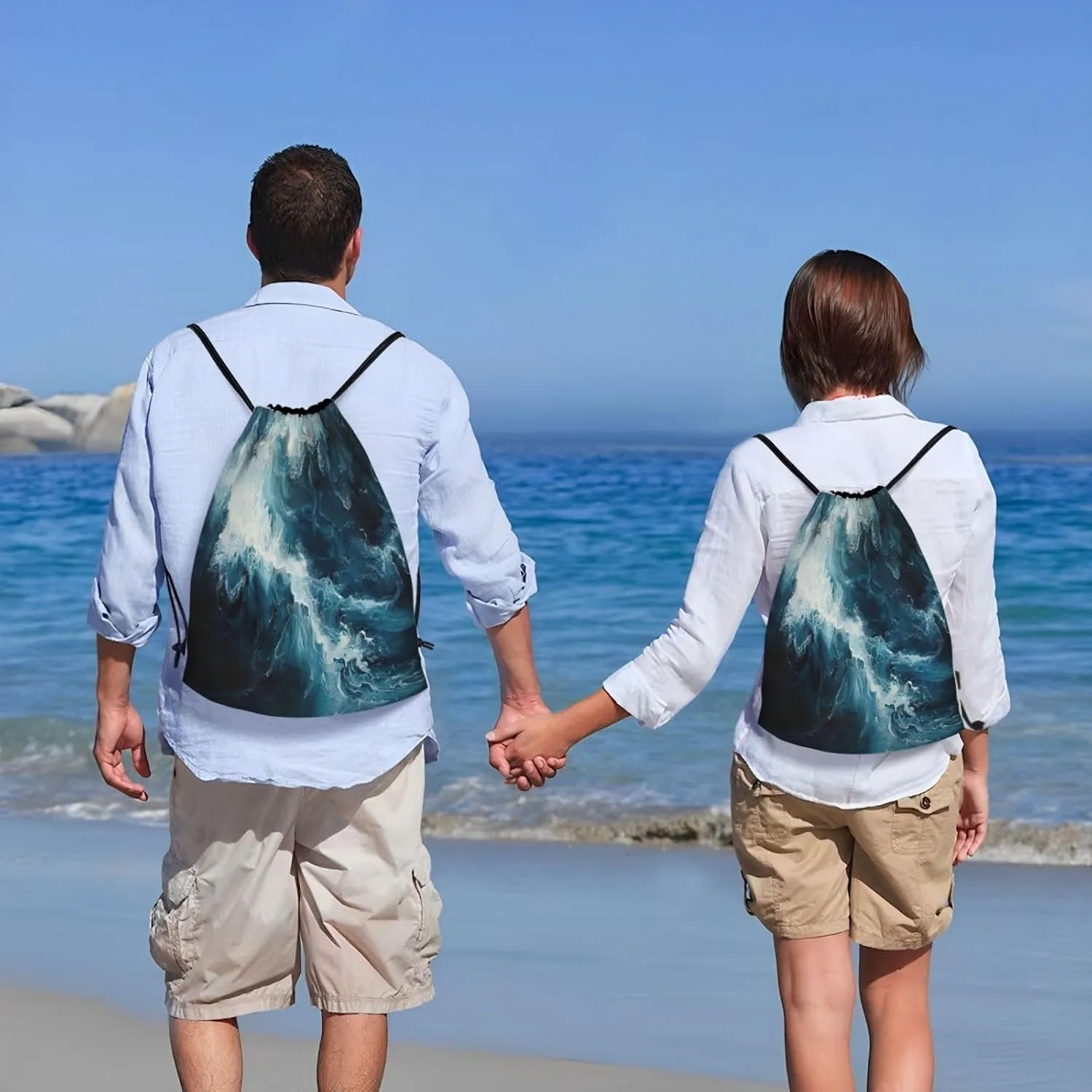 Within The Tides Print Drawstring Backpack,Foldable Gym Sack For Sports,Travel,Yoga,Hiking,Adjustable