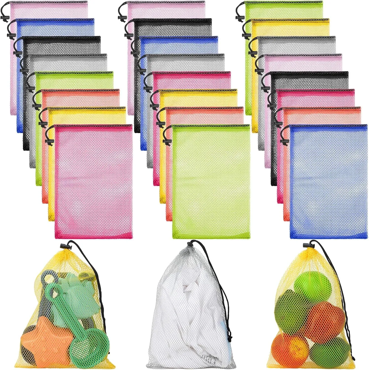 Woanger 48 Pcs Nylon Mesh Drawstring Bags 8 x 12 Inches Mesh Laundry Bag Basketball Soccer Bag Stuff Sack Nylon Bags Camping Nylon Drawstring