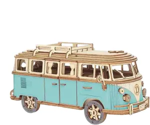 Wooden Bus Puzzle, Wooden Craft Tourbus Puzzle Model Kit, Puzzle Bus Kit, Craft Travel Bus Puzzle for Children and Adults