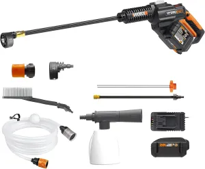WORX 20V Brushless Hydroshot WG630.2 Cordless High Flow Pressure Washer, Car Washer, Home Cleaner Portable Garden Watering, PowerShare, 5-in-1 Adjustable Nozzle, 1 * 4.0Ah Battery & Charger Included