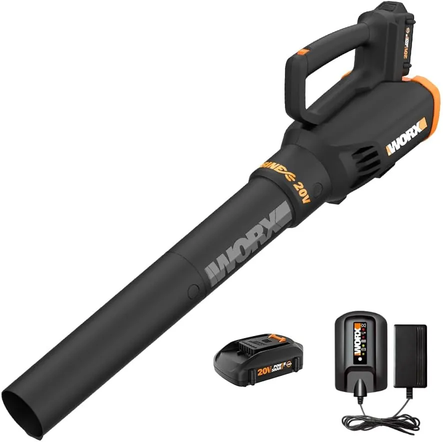 WORX 20V Cordless Leaf Blower WG547, Electric Blower, Powerful Turbine Fan Technology, 2-Speed Control, for One-Hand Operation, PowerShare – 1pc 2.0 Ah Battery and 1pc 0.4 A Charger Included