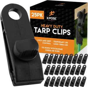 Xpose Safety 25 Pack Heavy Duty Reusable Tarp Clips - Use with Canopy Tent, Awning, Camping, Boat Cover, Car Cover, Swimming Pool or Sun Shade - by Xpose Safety