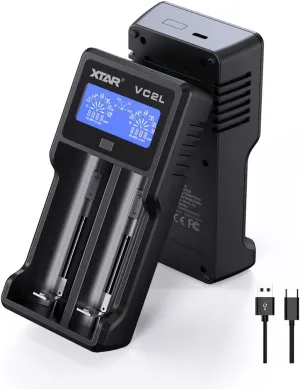 XTAR 21700 Battery Charger VC2L 18650 Charger 2 Slot 2025 Version with LCD Display Max 2A Rechargeable Liion and AA Charger Not Included Any Batteries(VC2L)
