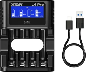 XTAR L4 Pro Battery Charger for AA AAA, LCD Display, 4-Slot Independent Charging, Compatible with 1.2V Ni-MH & 1.5V Li-ion Rechargeable Batteries, Fast USB Charger with Refresh Recovery Modes