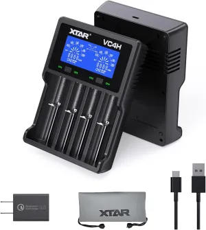 XTAR VC4H 4-Bay 21700 & AA/AAA Battery Charger - USB-C & QC 3.0 Adapter
