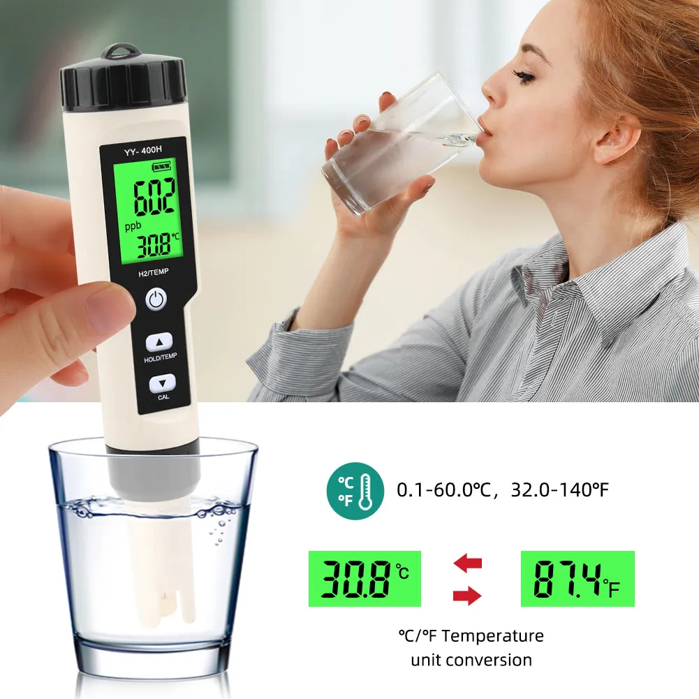 YIERYI H2/TEMP Meter, Hydrogen Ion Water Quality Monitor Tester ATC for Drinking Aquariums Laboratory