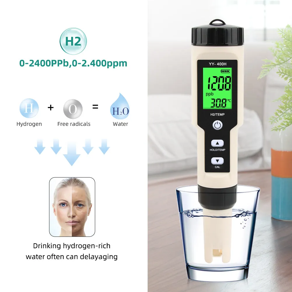 YIERYI H2/TEMP Meter, Hydrogen Ion Water Quality Monitor Tester ATC for Drinking Aquariums Laboratory