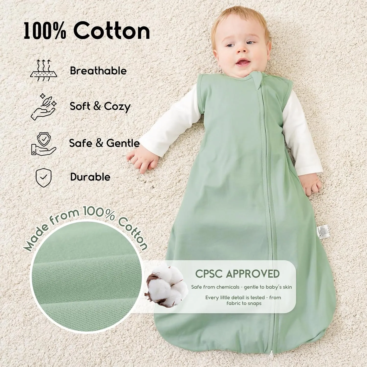Yoofoss Baby Sleep Sack 18-24 Months TOG 1.0 Baby Wearable Blanket, 2 Pack 100% Organic Cotton Infant Toddler Sleeping Sack 2-Way Zipper Lightweight Sleep Sack