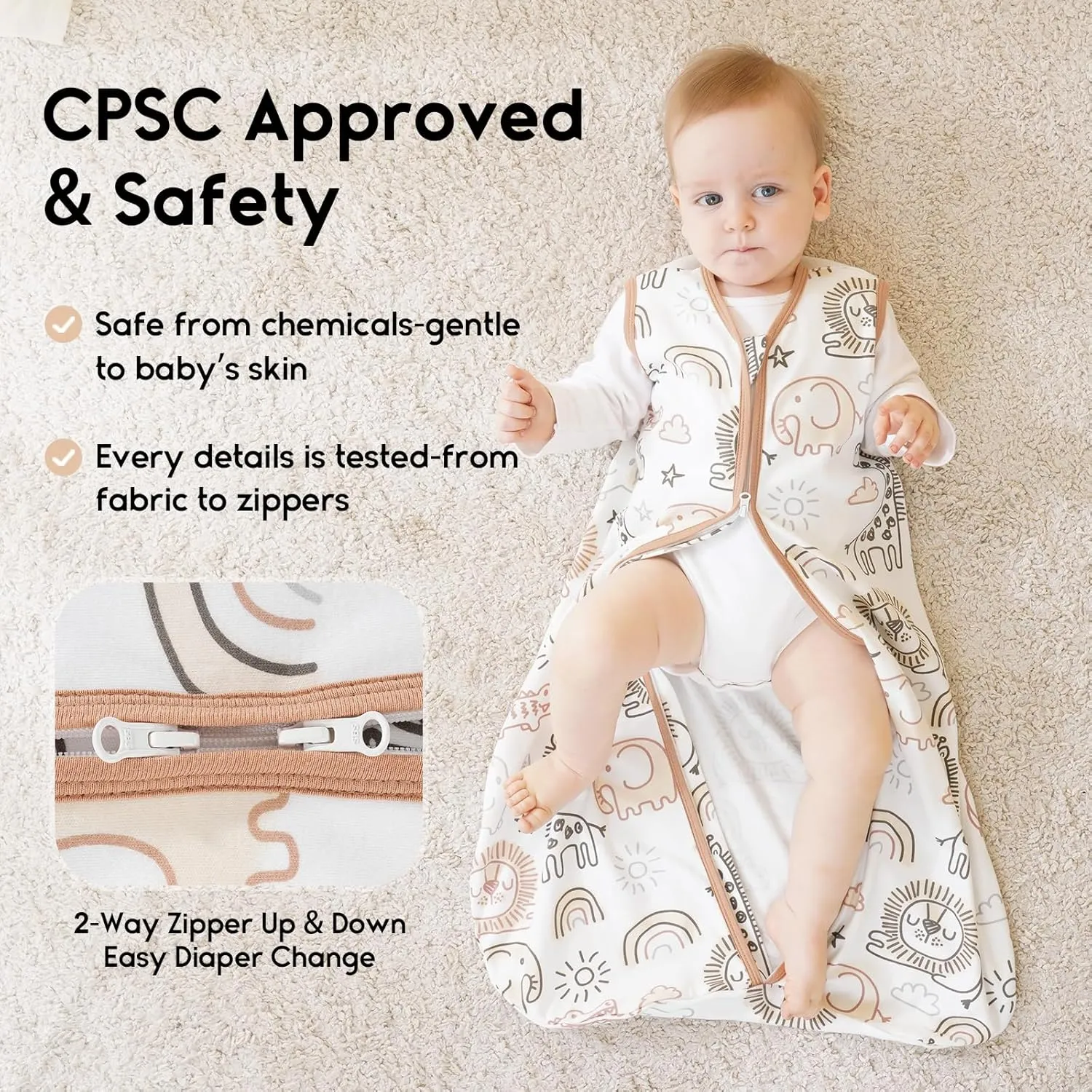Yoofoss Baby Sleep Sack 6-12 Months 0.5 Tog Wearable Blanket for Baby, 3 Pack 100% Cotton Infant Toddler Sleeping Sack 2-Way Zipper Lightweight Sleep Sack