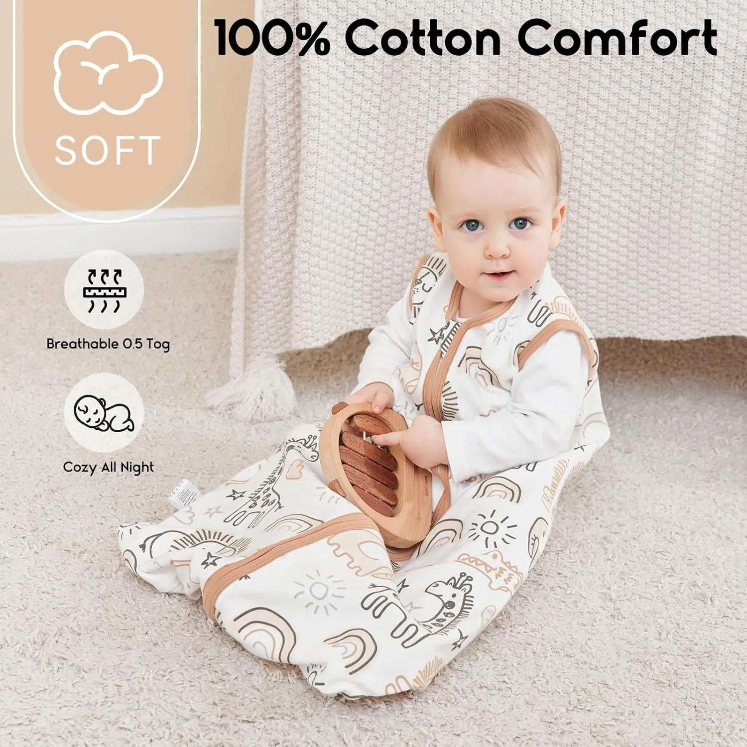 Yoofoss Baby Sleep Sack 6-12 Months 0.5 Tog Wearable Blanket for Baby, 3 Pack 100% Cotton Infant Toddler Sleeping Sack 2-Way Zipper Lightweight Sleep Sack