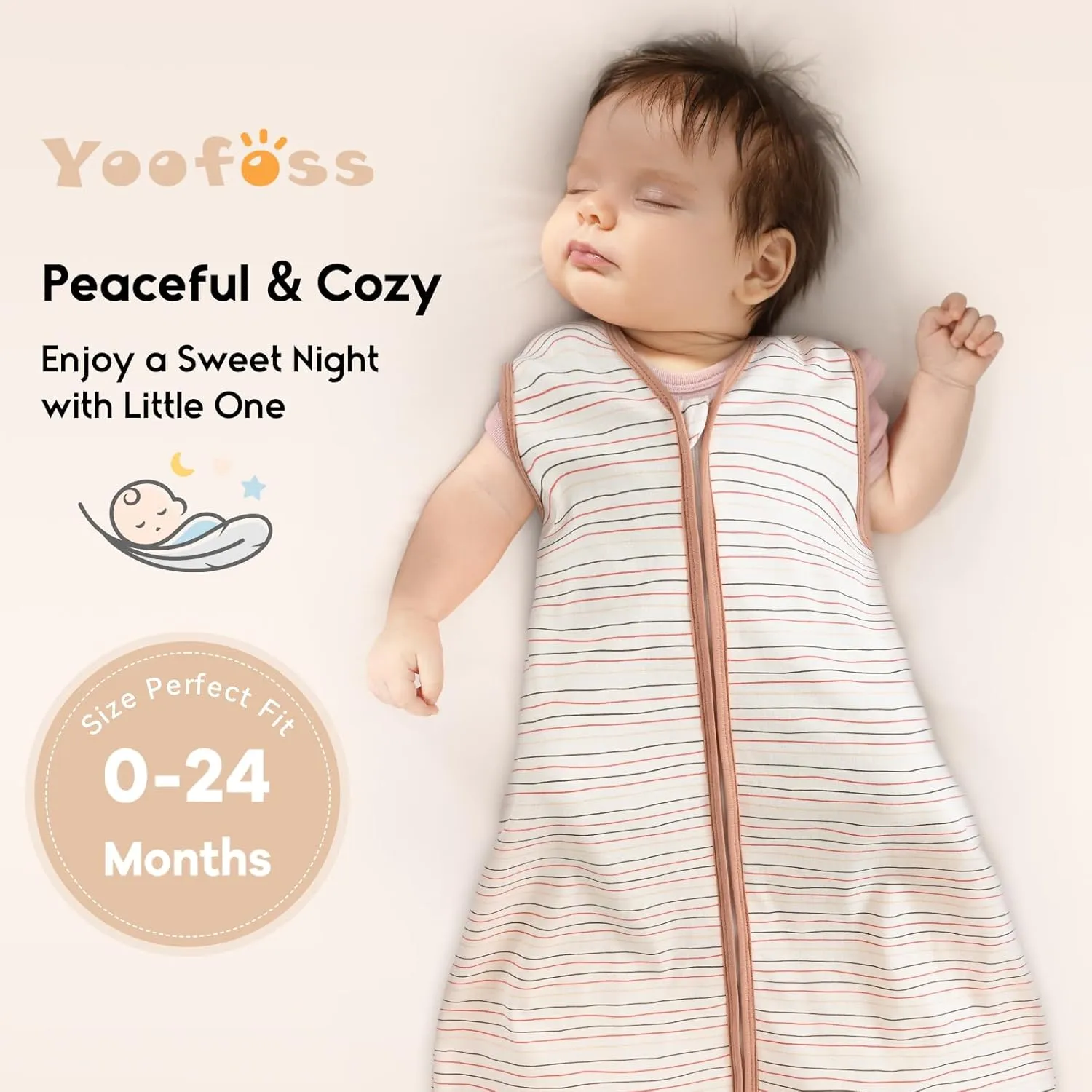 Yoofoss Baby Sleep Sack 6-12 Months 0.5 Tog Wearable Blanket for Baby, 3 Pack 100% Cotton Infant Toddler Sleeping Sack 2-Way Zipper Lightweight Sleep Sack