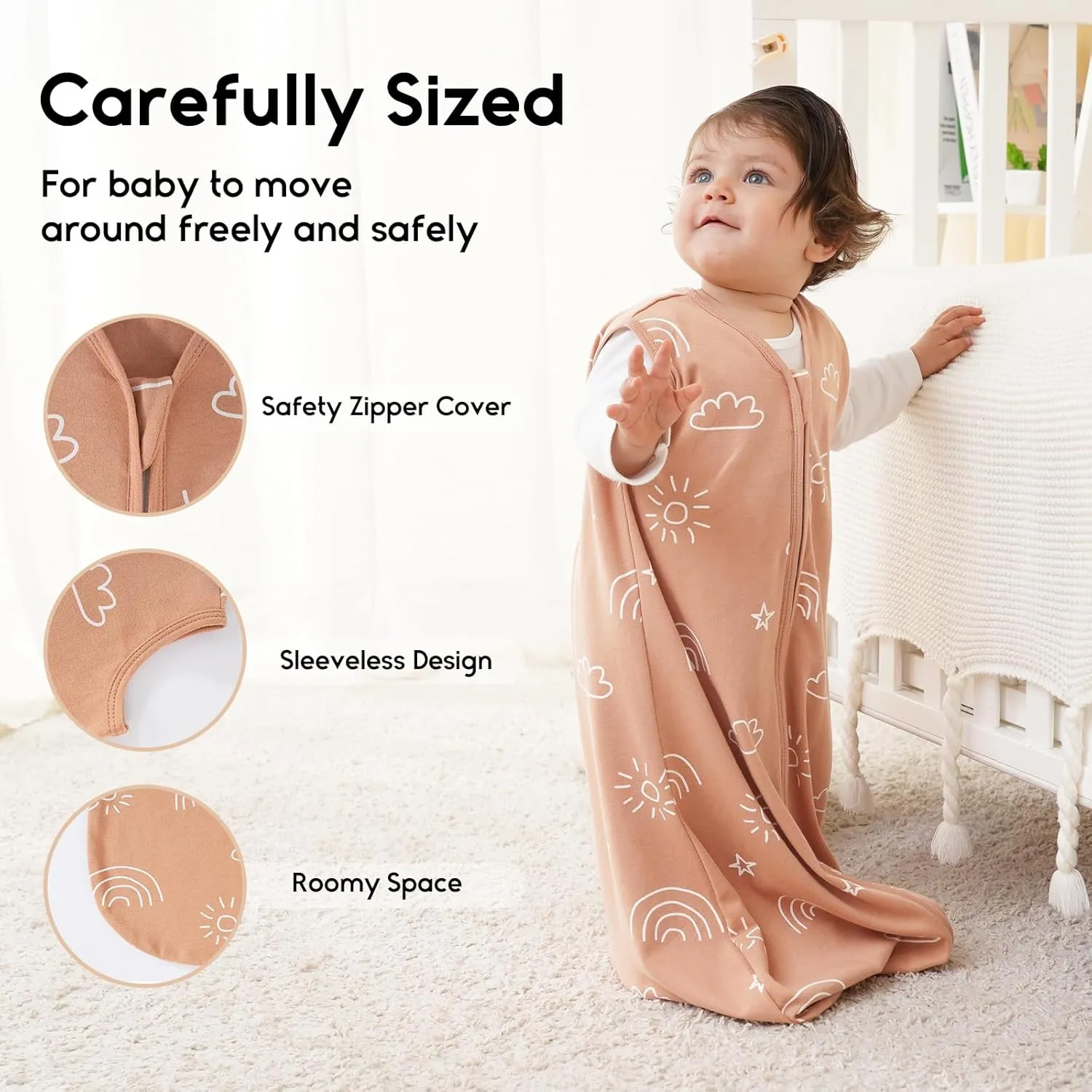 Yoofoss Baby Sleep Sack 6-12 Months 0.5 Tog Wearable Blanket for Baby, 3 Pack 100% Cotton Infant Toddler Sleeping Sack 2-Way Zipper Lightweight Sleep Sack