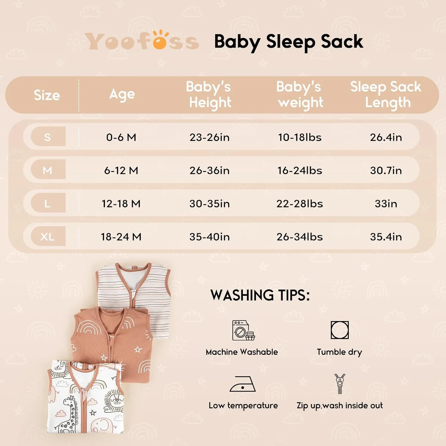 Yoofoss Baby Sleep Sack 6-12 Months 0.5 Tog Wearable Blanket for Baby, 3 Pack 100% Cotton Infant Toddler Sleeping Sack 2-Way Zipper Lightweight Sleep Sack