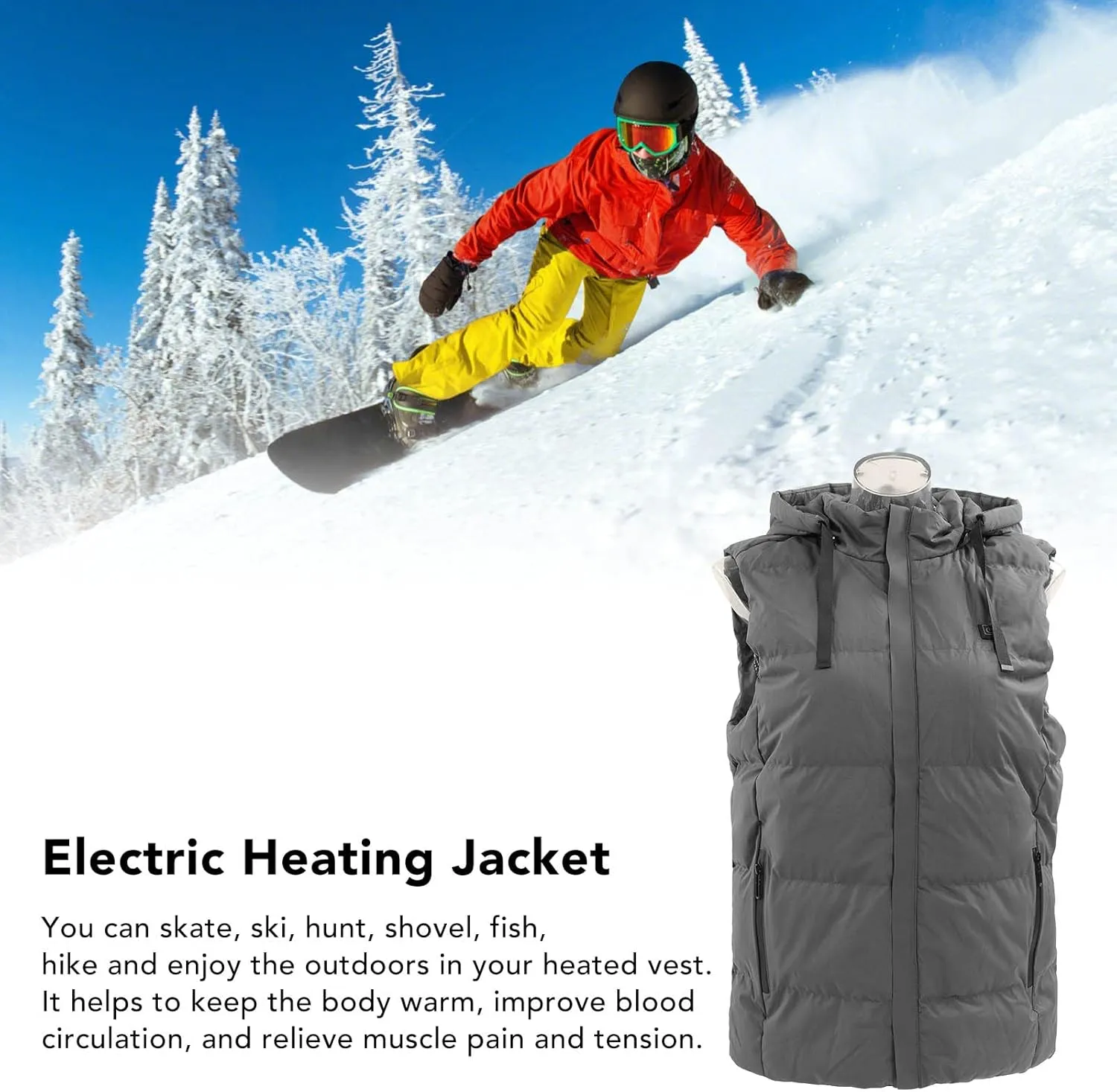 Yosoo Electric Heating Vest, Heated Vest Carbon Fiber 3 Heating Levels for Winter