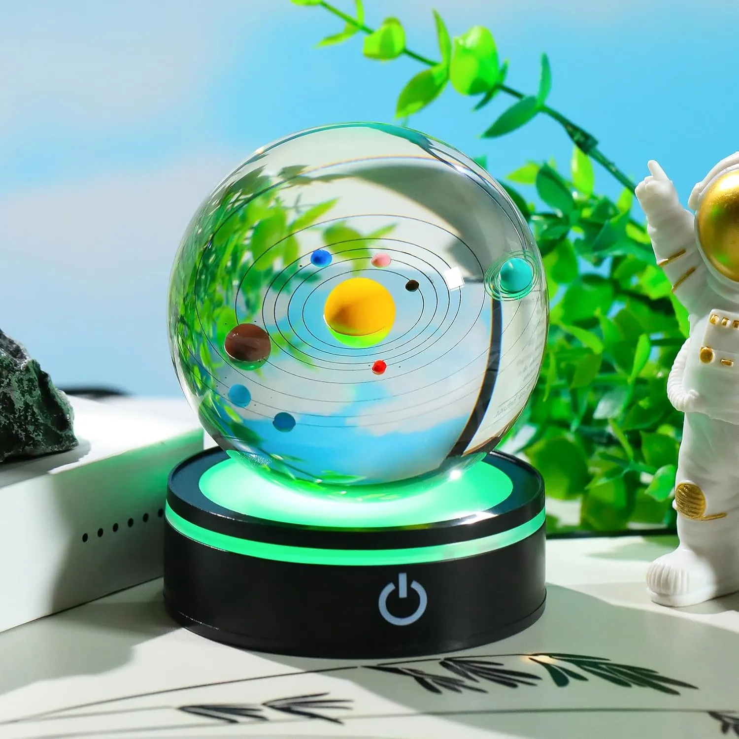 YWHL 3D Solar System Model Crystal Ball 80mm with Light Base, Planet Lamp Model Sphere Decor Space Astronomy Universe Gifts for Women Men Space Globe Physics Teacher Science Astronomy Enthusiast
