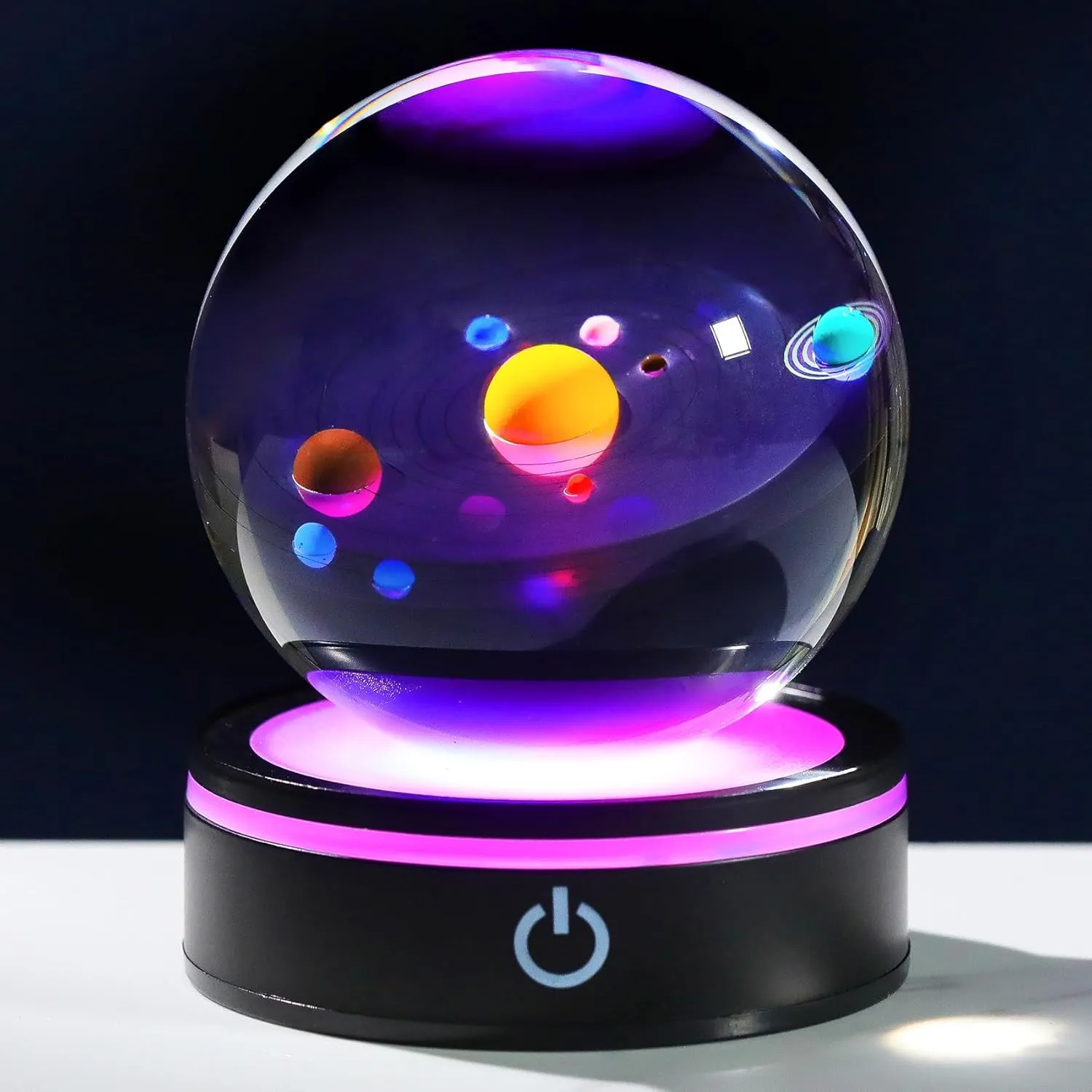 YWHL 3D Solar System Model Crystal Ball 80mm with Light Base, Planet Lamp Model Sphere Decor Space Astronomy Universe Gifts for Women Men Space Globe Physics Teacher Science Astronomy Enthusiast