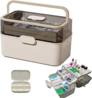 ZLY First Aid Box, 3-Tier First Aid Container Empty with Mini Box,11.2in Accessory Storage Organizer, Craft Boxes for Storing Accessory First Aid Supplies, Crafts, Sewing Tools, Art Supplies